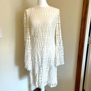 Lauren White Eyelet Long Sleeve Lined Sheath Dress Size Women’s 8